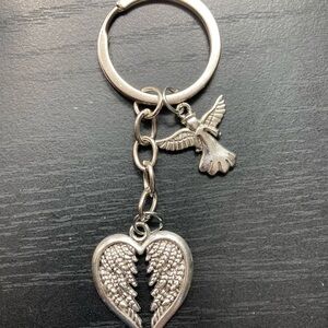 Silver Angel and Heart Keychain